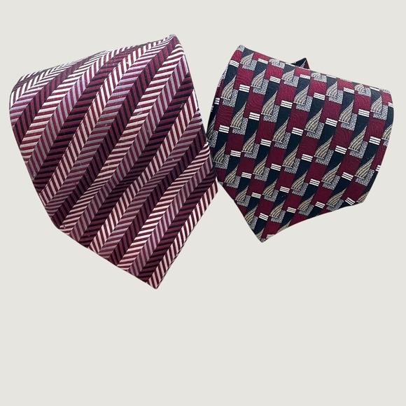 Pierre Cardin Other - Pierre Cardin Mens Silk Tie Burgundy Geometric Striped Designer Neckties (2pc)